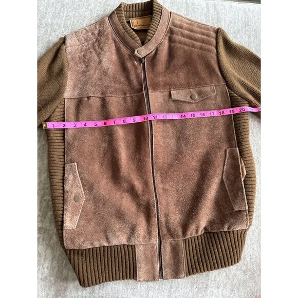 Vintage Richman Men's Chocolate Suede Knit Jacket Full Zip Front Sz Large Unisex - Picture 8 of 9